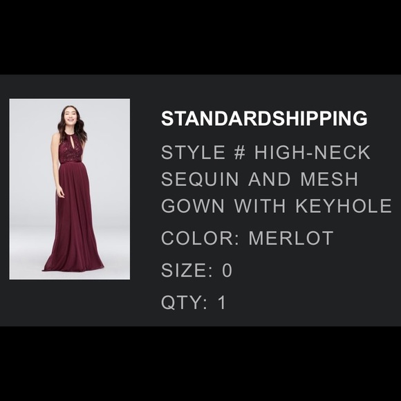 NWT David’s Bridal DB Studio High-Neck Sequin Mesh Gown with Keyhole - Picture 3 of 16